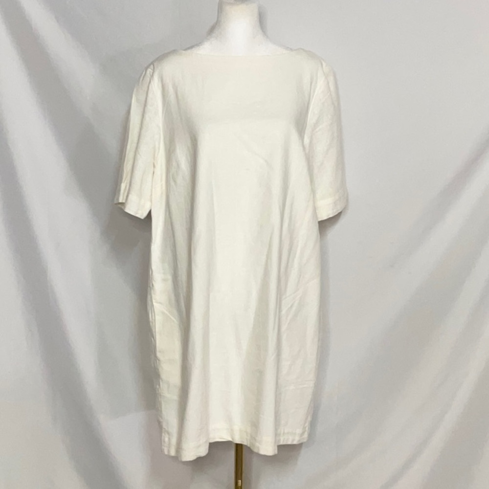 Abercrombie & Fitch Off White Linen Dress Crew Neck Short Sleeve Size L